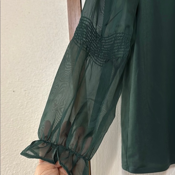 Cato Forest Green Blouse with Ruffled Sleeves - Picture 6 of 7